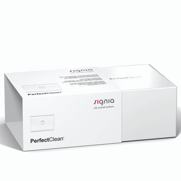 A box of Signia PerfectClean for your hearing aids.