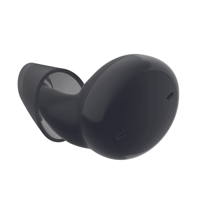 A Single of black aesthetic Signia Active Pro 7X hearing aids with a zoom on the product